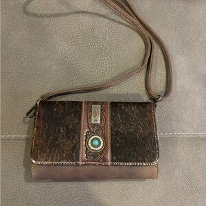 Montana West cowhide and Brown Leather Crossbody wallet